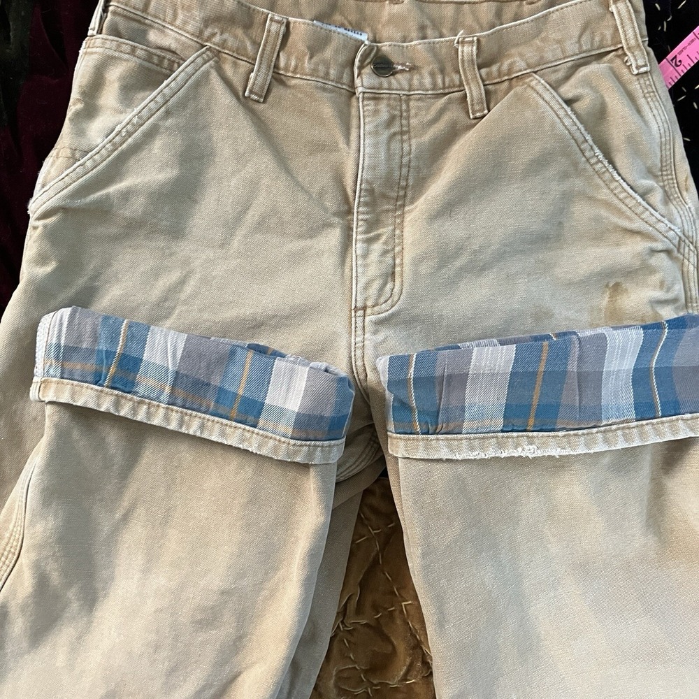 Carhartt B111 BRN Flannel Lined Duck Canvas Carpenter Pants Brown 32x30 Mens - Picture 13 of 14
